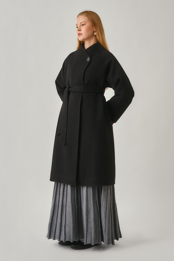 Single-Button Double-Breasted Coat Black - 7