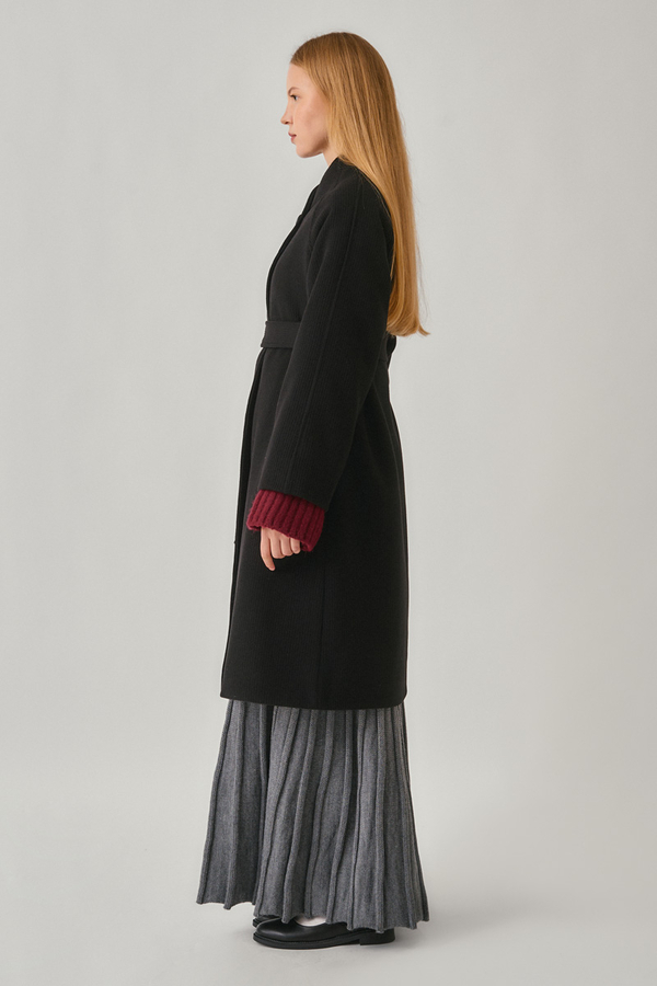 Single-Button Double-Breasted Coat Black - 8