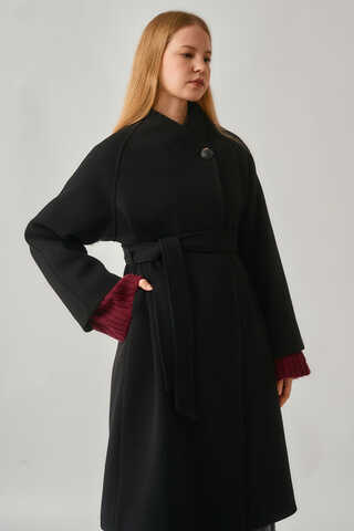 Single-Button Double-Breasted Coat Black - 9