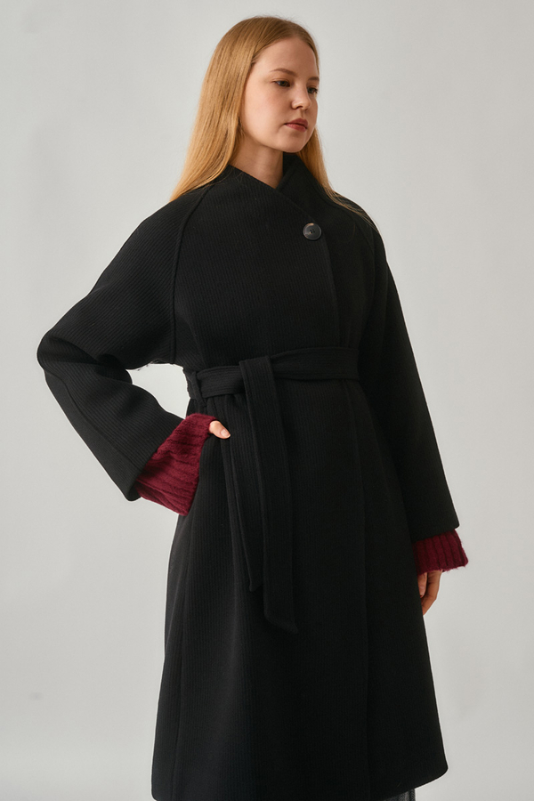 Single-Button Double-Breasted Coat Black - 9