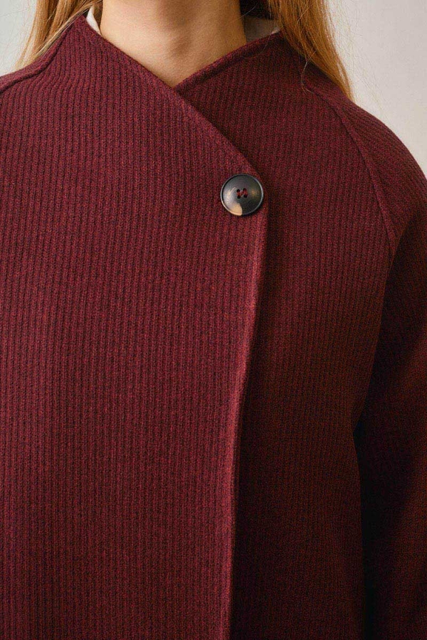 Single-Button Double-Breasted Coat Burgundy - 3