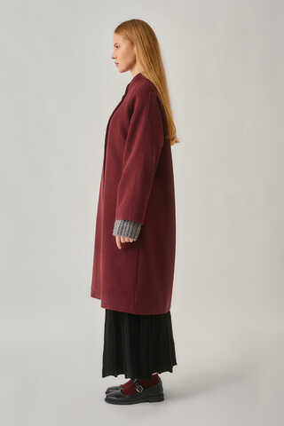 Single-Button Double-Breasted Coat Burgundy - 4