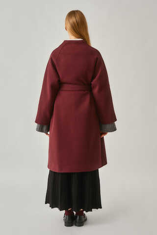 Single-Button Double-Breasted Coat Burgundy - 15