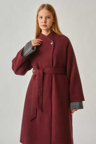 Single-Button Double-Breasted Coat Burgundy - 1