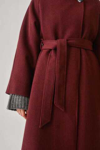 Single-Button Double-Breasted Coat Burgundy - 12