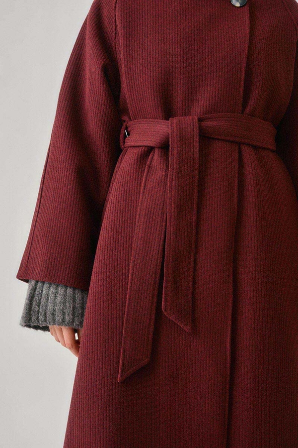 Single-Button Double-Breasted Coat Burgundy - 12