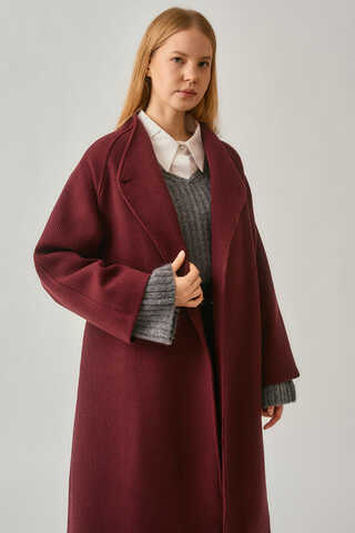 Single-Button Double-Breasted Coat Burgundy - 13