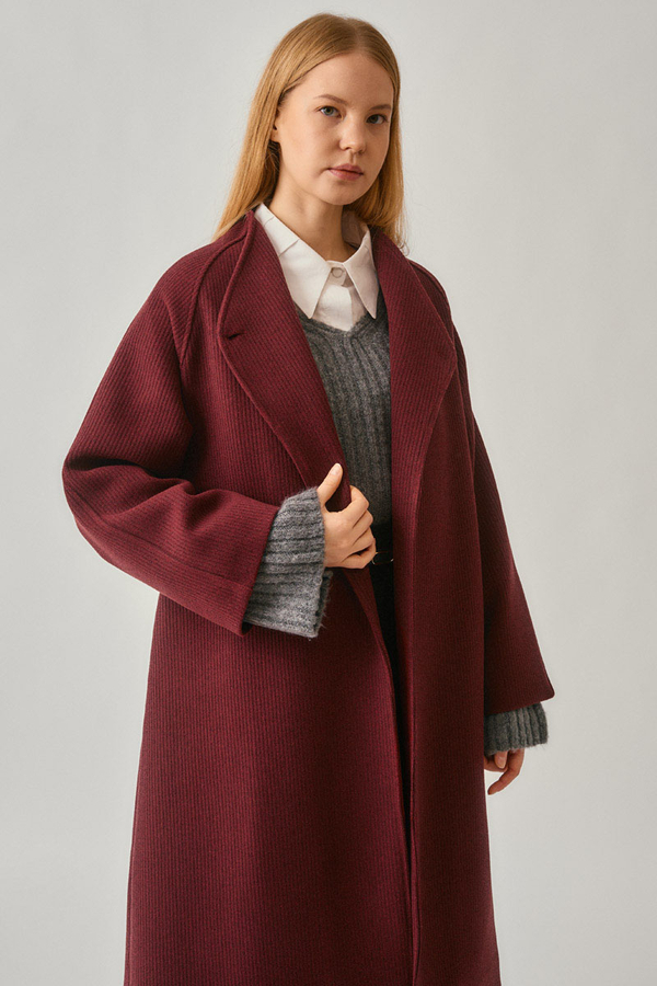 Single-Button Double-Breasted Coat Burgundy - 13