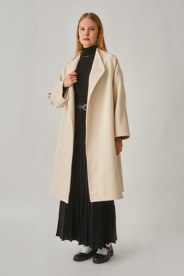 Single-Button Double-Breasted Coat Ecru