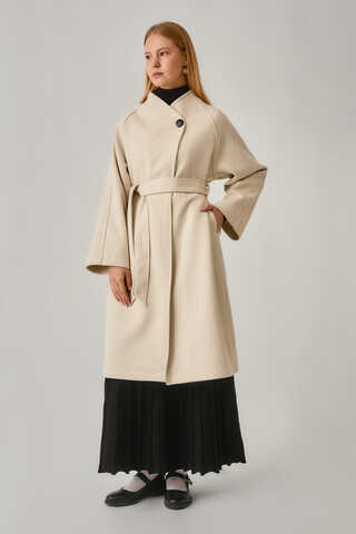 Single-Button Double-Breasted Coat Ecru - 4