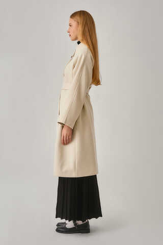 Single-Button Double-Breasted Coat Ecru - 10