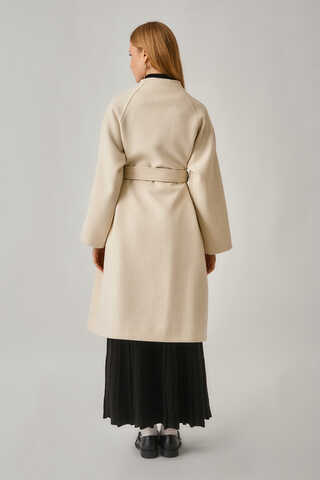 Single-Button Double-Breasted Coat Ecru - 11