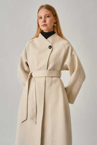 Single-Button Double-Breasted Coat Ecru - 2