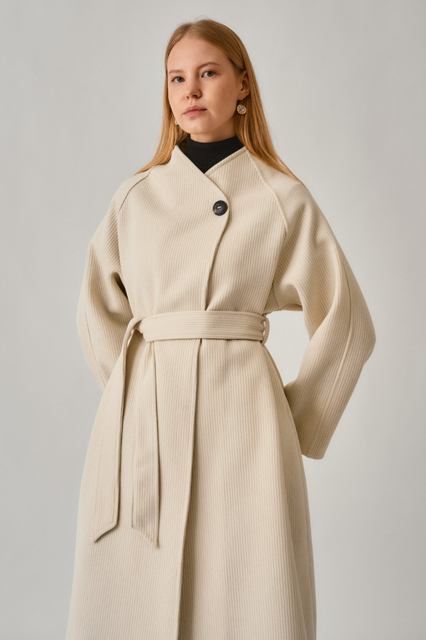 Single-Button Double-Breasted Coat Ecru - 2
