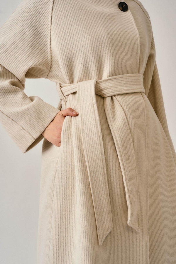 Single-Button Double-Breasted Coat Ecru - 6