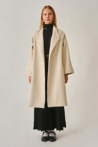 Single-Button Double-Breasted Coat Ecru - 7