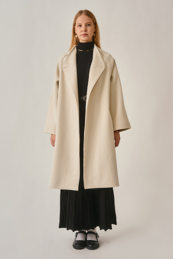 Single-Button Double-Breasted Coat Ecru - 7