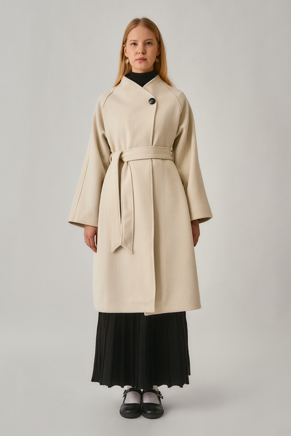 Single-Button Double-Breasted Coat Ecru - 8