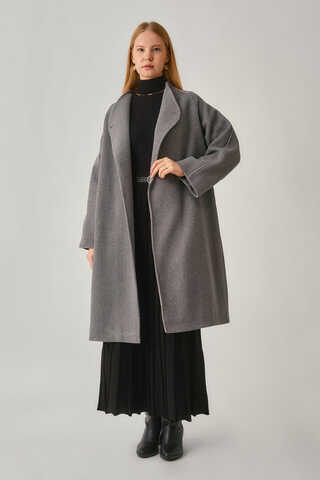 Single-Button Double-Breasted Coat Grey - 1