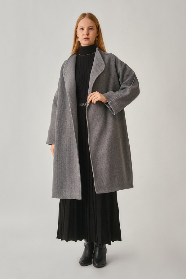 Single-Button Double-Breasted Coat Grey - 1