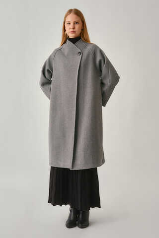 Single-Button Double-Breasted Coat Grey - 4