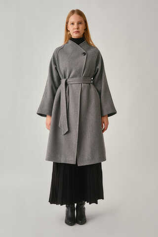 Single-Button Double-Breasted Coat Grey - 2