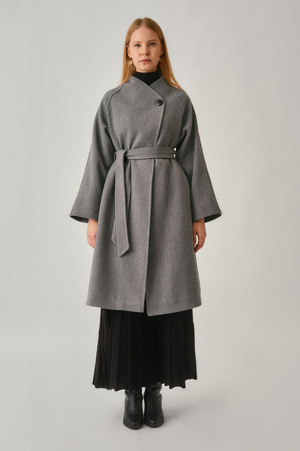 Single-Button Double-Breasted Coat Grey - 2