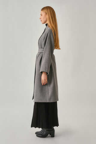 Single-Button Double-Breasted Coat Grey - 7