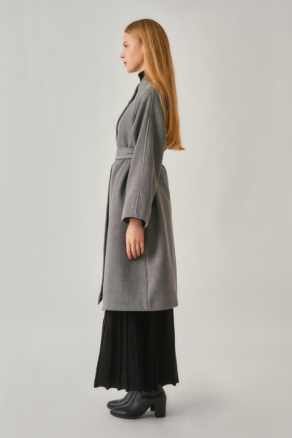 Single-Button Double-Breasted Coat Grey - 7