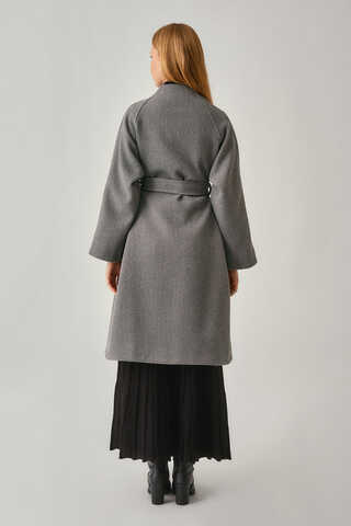 Single-Button Double-Breasted Coat Grey - 10