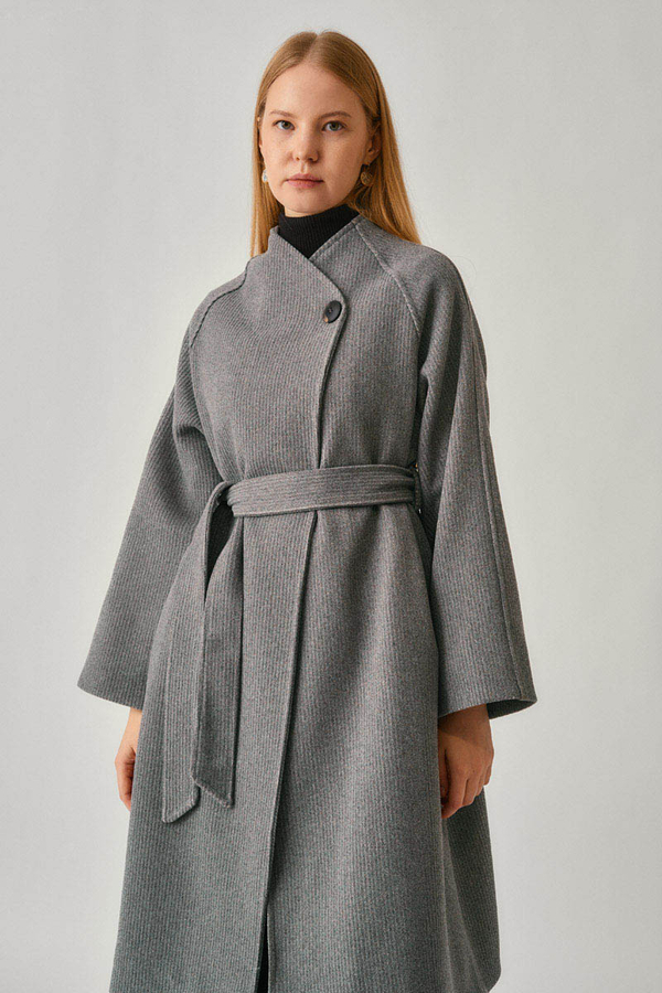 Single-Button Double-Breasted Coat Grey - 3