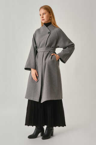 Single-Button Double-Breasted Coat Grey - 5