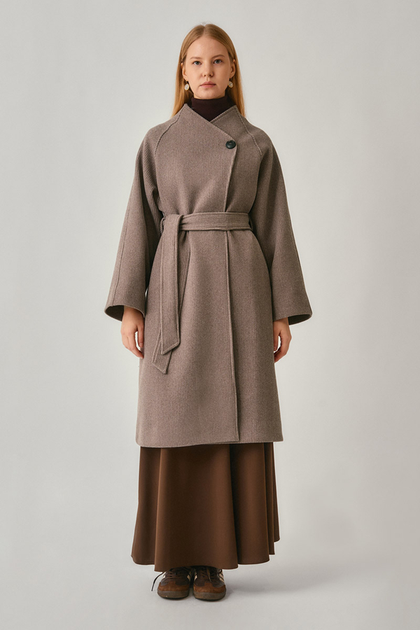 Single-Button Double-Breasted Coat Mink - 1