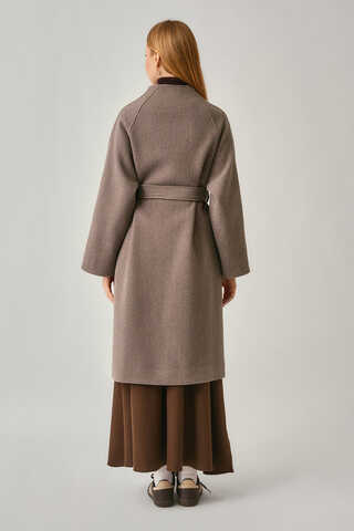 Single-Button Double-Breasted Coat Mink - 11