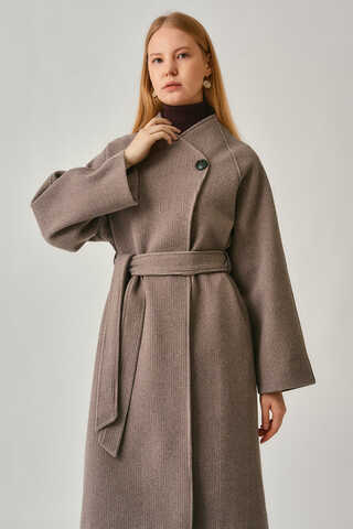 Single-Button Double-Breasted Coat Mink - 4