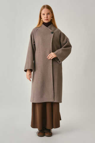 Single-Button Double-Breasted Coat Mink - 7