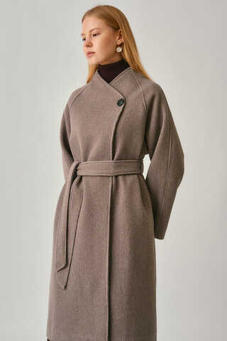 Single-Button Double-Breasted Coat Mink - 10