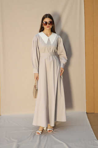 Sivri Bebe Yaka Elbise Çakıl - 1