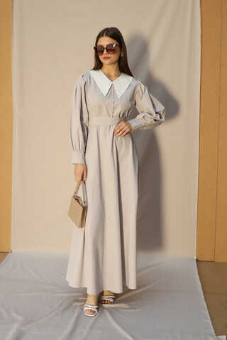 Sivri Bebe Yaka Elbise Çakıl - 3