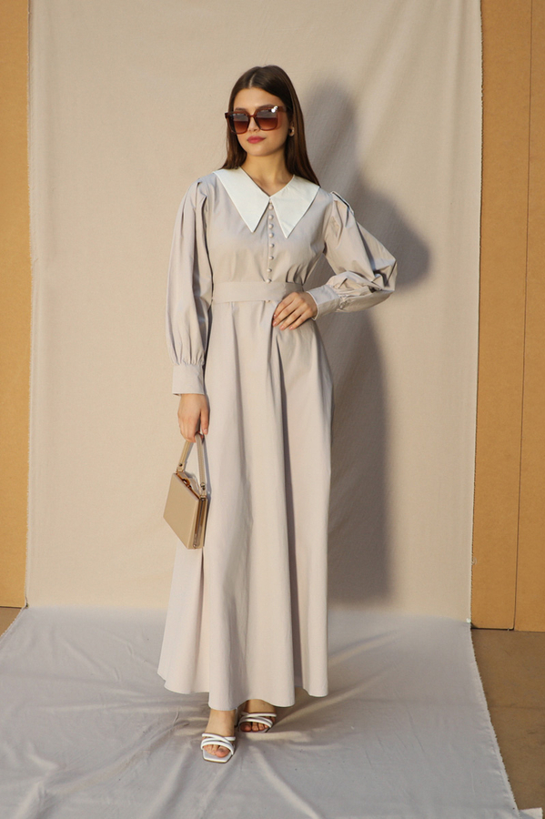 Sivri Bebe Yaka Elbise Çakıl - 3