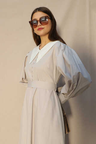 Sivri Bebe Yaka Elbise Çakıl - 4