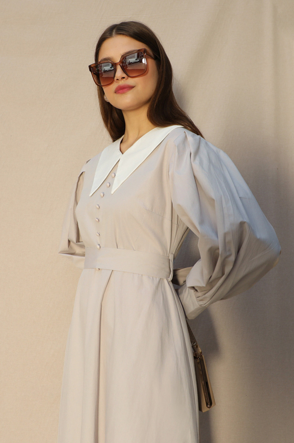 Sivri Bebe Yaka Elbise Çakıl - 4