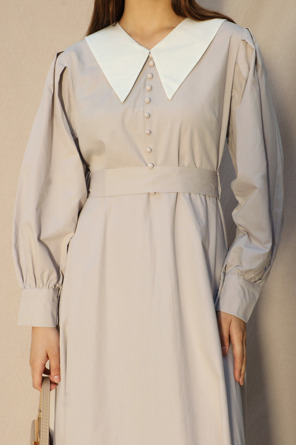 Sivri Bebe Yaka Elbise Çakıl - 2