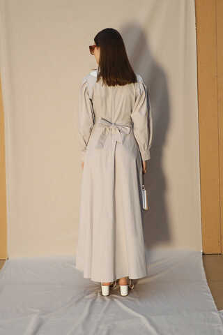 Sivri Bebe Yaka Elbise Çakıl - 6