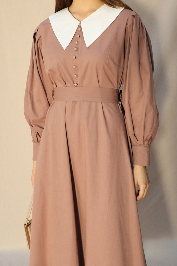 Sivri Bebe Yaka Elbise Koyu Somon - 3