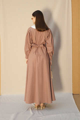 Sivri Bebe Yaka Elbise Koyu Somon - 6