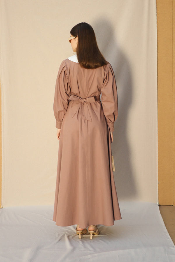 Sivri Bebe Yaka Elbise Koyu Somon - 6