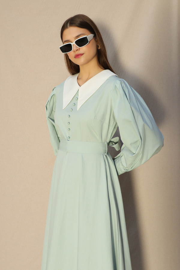 Sivri Bebe Yaka Elbise Mint - 2