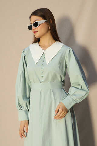 Sivri Bebe Yaka Elbise Mint - 4