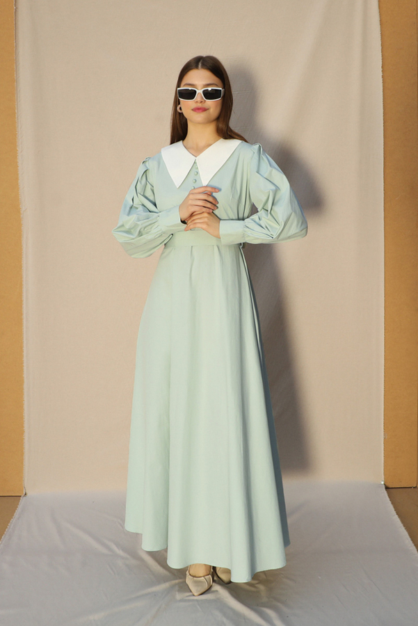 Sivri Bebe Yaka Elbise Mint - 1